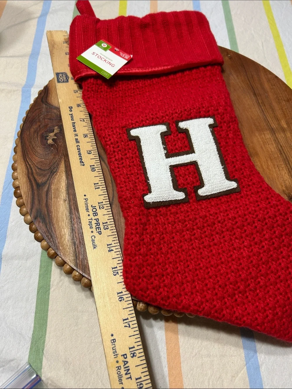 Red Thick Knitted Lined Holiday Christmas Stocking with Monogrammed Letter H NWT